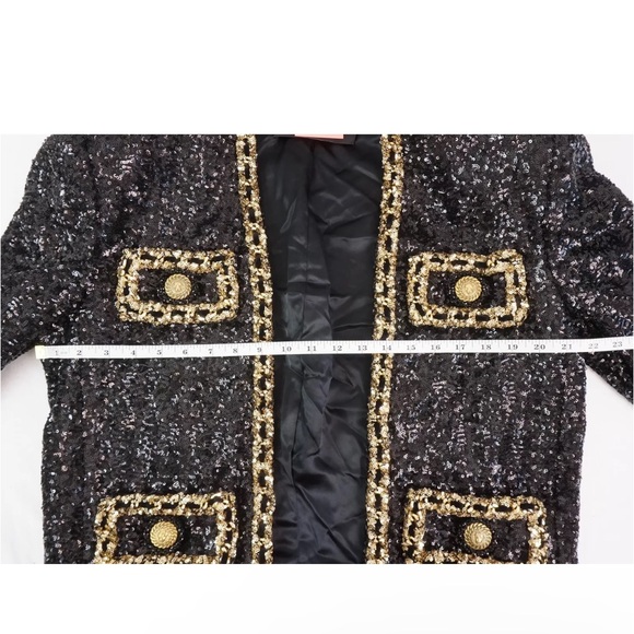 Balmain Runway Short Sequin Jacket With Decorative Golden Details In Black/Gold - Picture 11 of 11